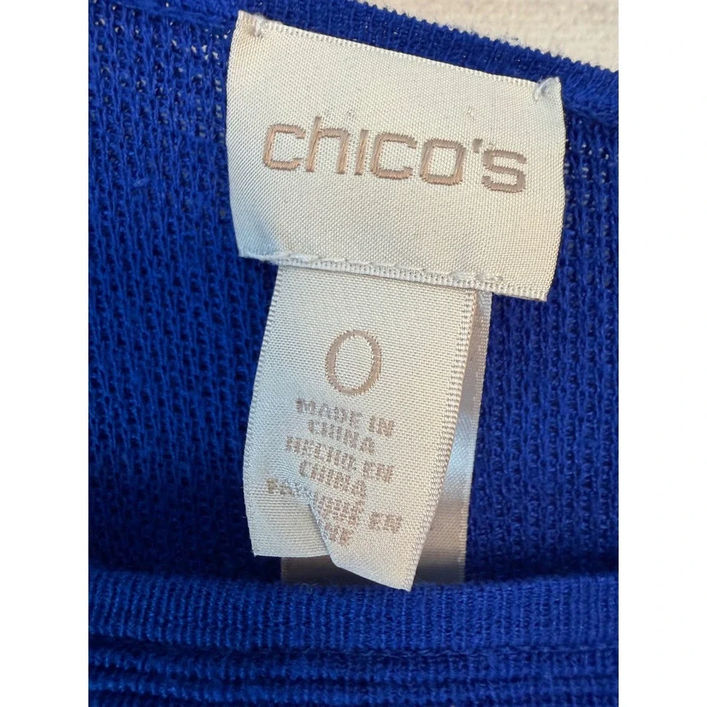 Chicos Blue Ribbed Knit Boatneck Sweater Side Button Detail Size 0 Small